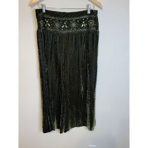 L'POGEE Pants Wide Leg Size L Green Velvet Embellished‎ Beaded Y2K Capri